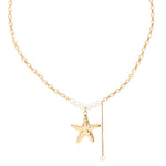 Starfish Status ketting van roestvrij staal met zeesterbedel en parels, beachy, charmant en verfijnd, waterproof en duurzaam.