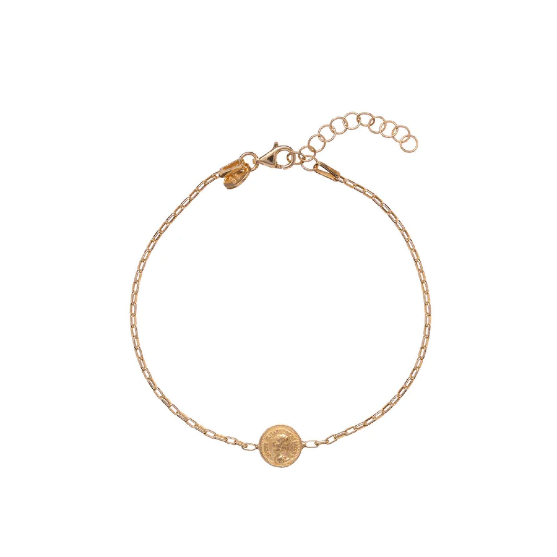Vivienne armband van 925 sterling zilver met 24K gold plating, fijne schakels en muntbedel, elegant, verfijnd en tijdloos, handgemaakt in Italië.