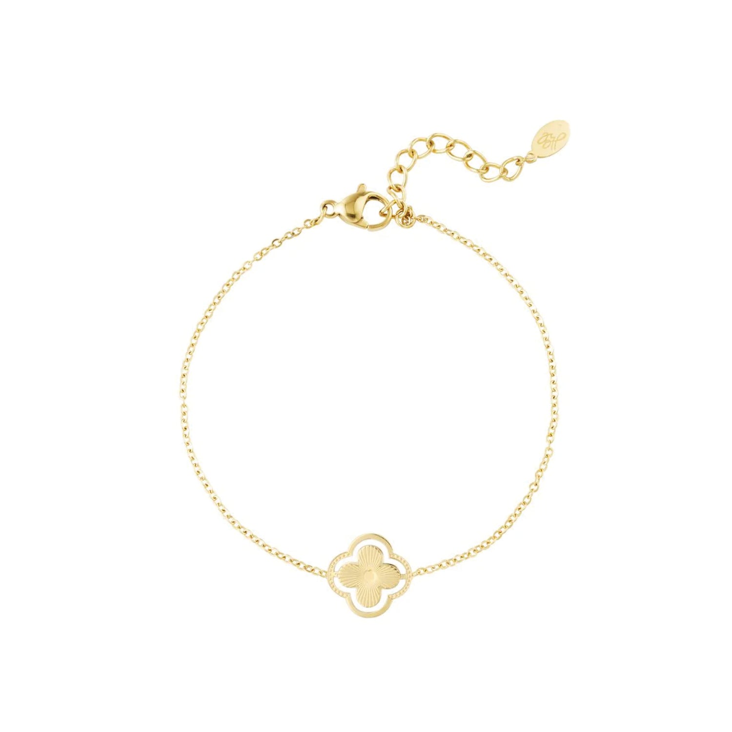 Four Real armband van stainless steel met klaver charms, elegant, betekenisvol en tijdloos. Hypoallergeen en nikkelvrij.