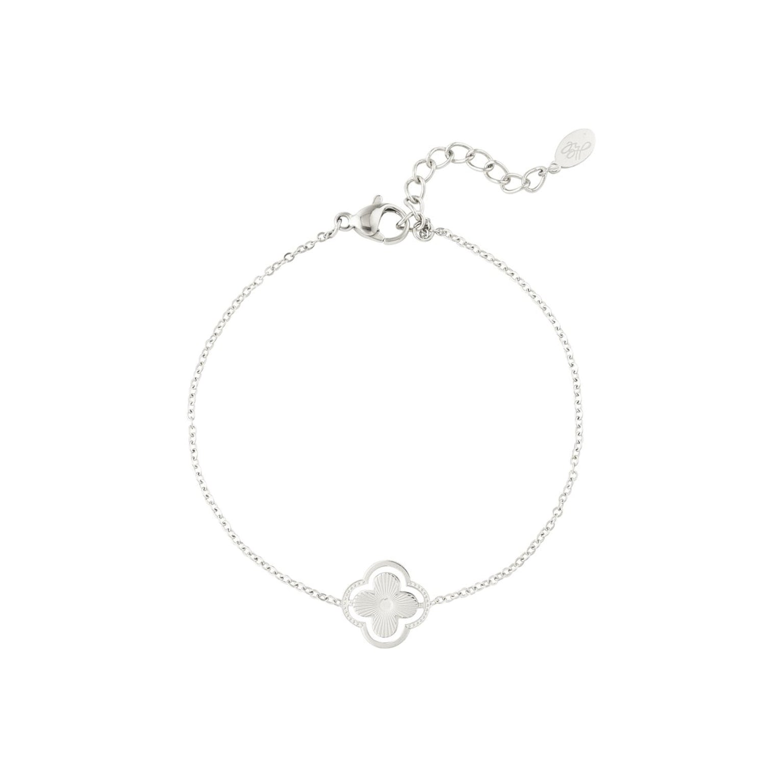 Four Real armband van stainless steel met klaver charms, elegant, betekenisvol en tijdloos. Hypoallergeen en nikkelvrij.