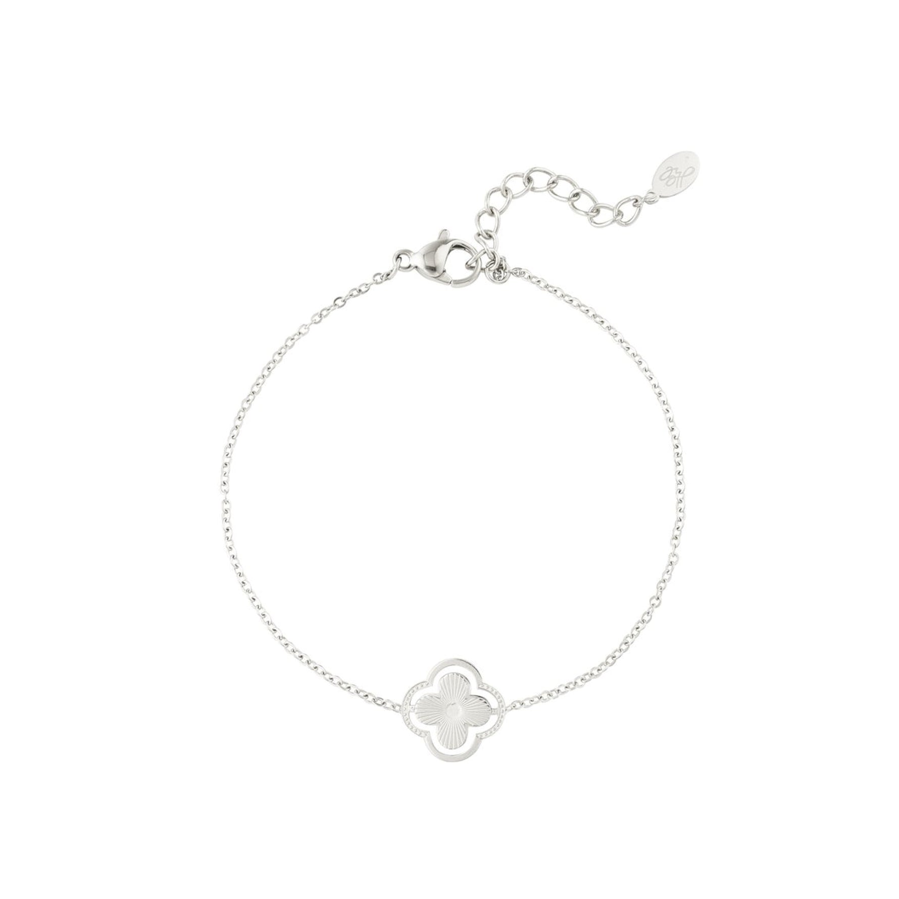 Four Real armband van stainless steel met klaver charms, elegant, betekenisvol en tijdloos. Hypoallergeen en nikkelvrij.