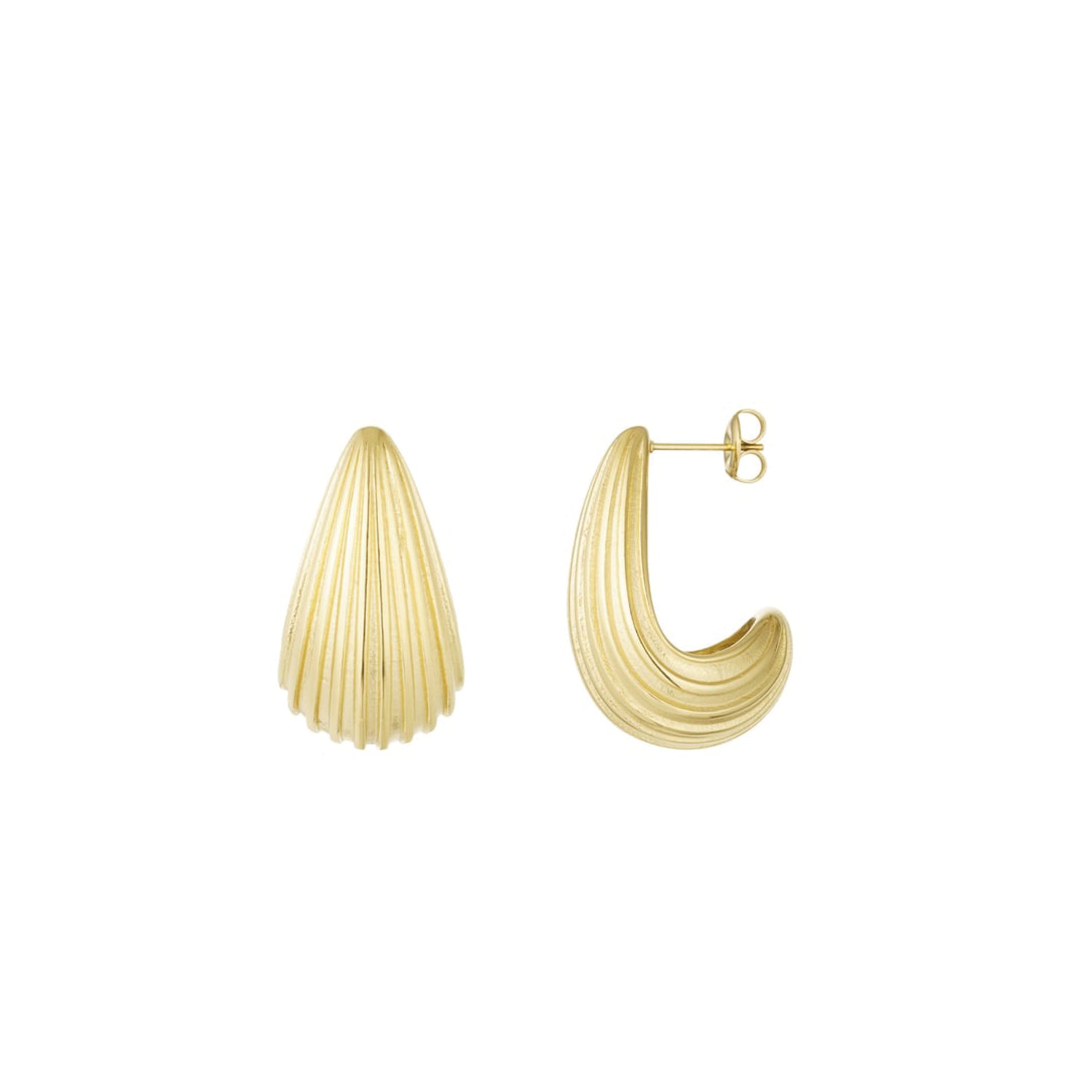 Gloss Drop oorbellen in goud met open, organisch design. Stijlvol, uniek en verfijnd. Hypoallergeen en nikkelvrij.