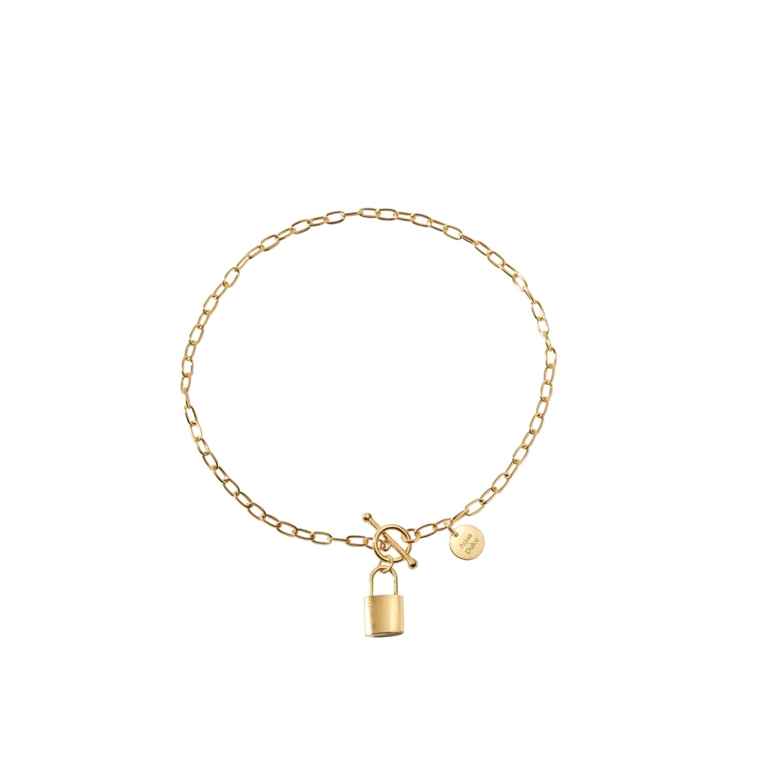 Låst Love armband met 18K gold plating, handgemaakt in Denemarken. Charmant hart slot design, romantisch en stijlvol.