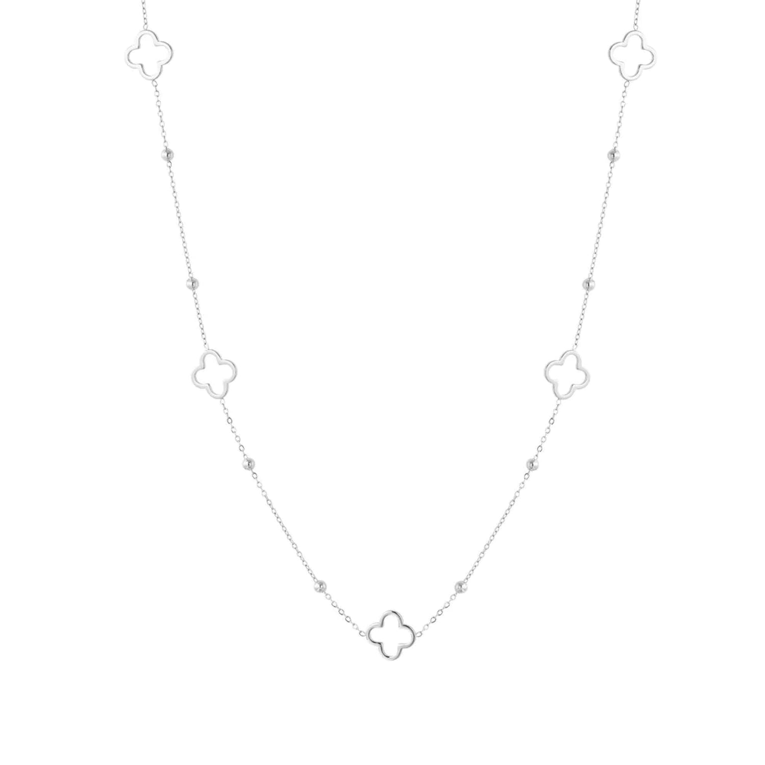 No Bad Luck ketting in zilver met delicate klaverbedels, stijlvol en tijdloos. Gemaakt van stainless steel, hypoallergeen en nikkelvrij.