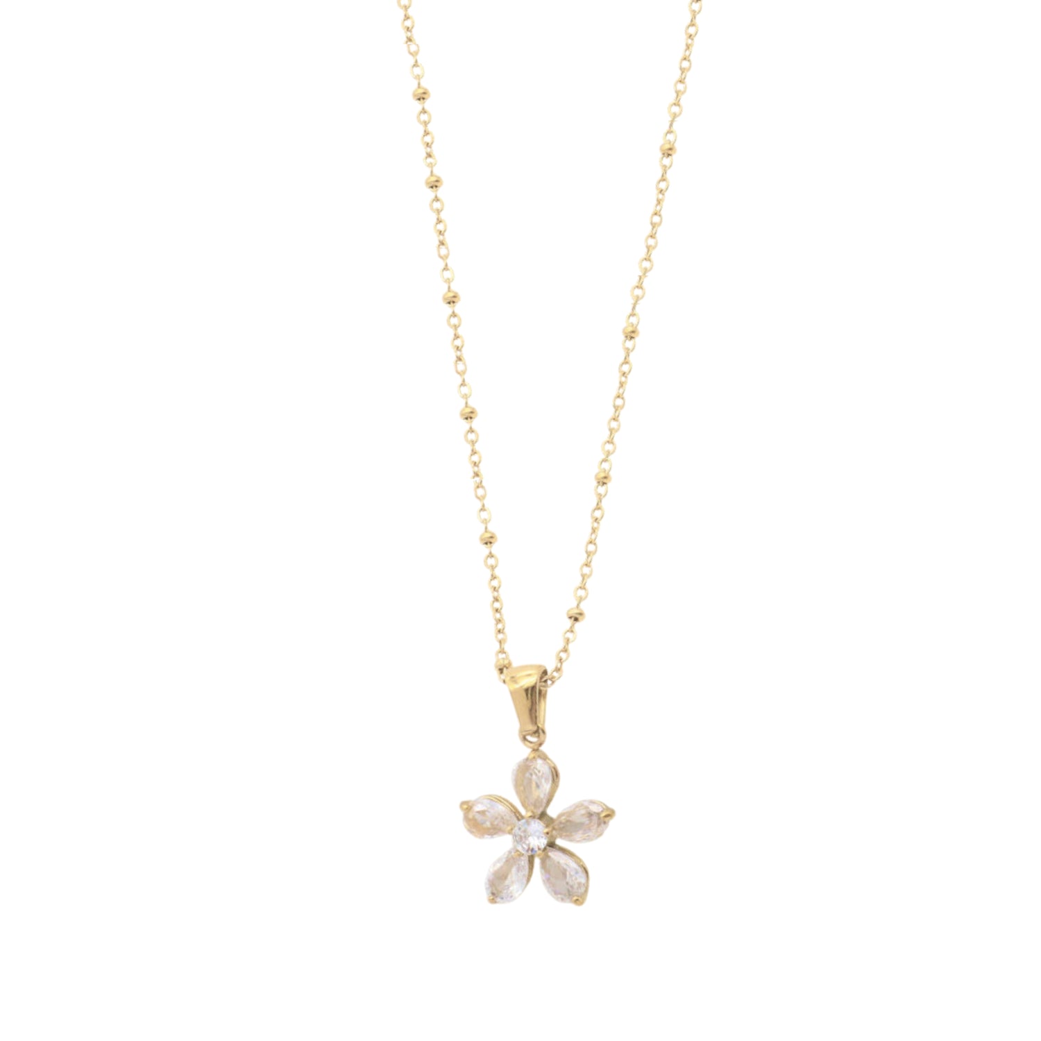 Pretty In Petal ketting van roestvrij staal met bloembedels, lief, speels en bloemig, stijlvol, duurzaam en waterproof.
