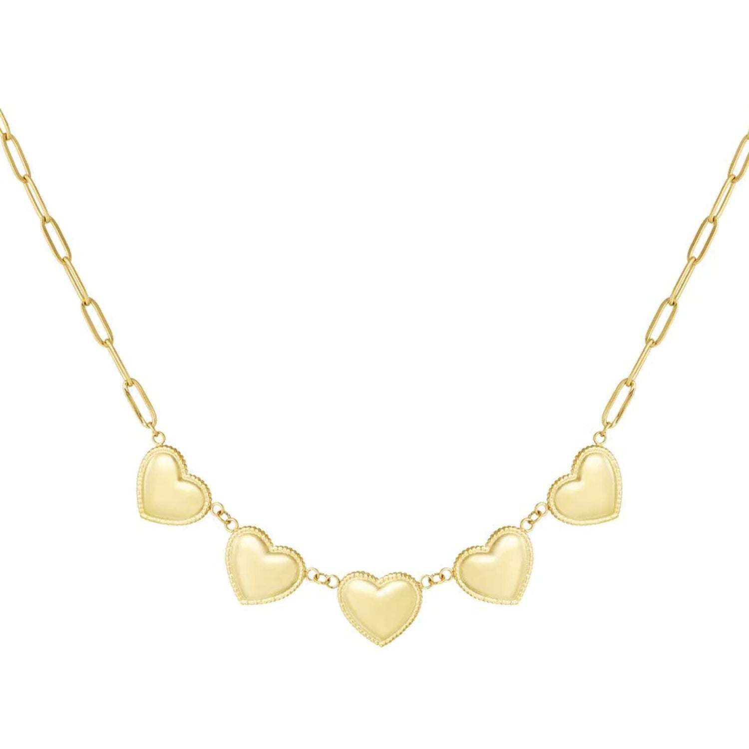Small Heart Studs ketting met hartvormige studs, subtiel en elegant. Stainless steel, hypoallergeen en nikkelvrij.