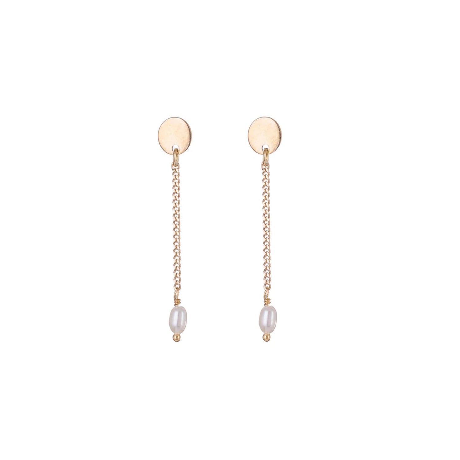 Solene oorbellen van 925 sterling zilver met 24K gold plating, handgemaakt in Italië, subtiel design met ovale mini-parel, elegant en tijdloos.