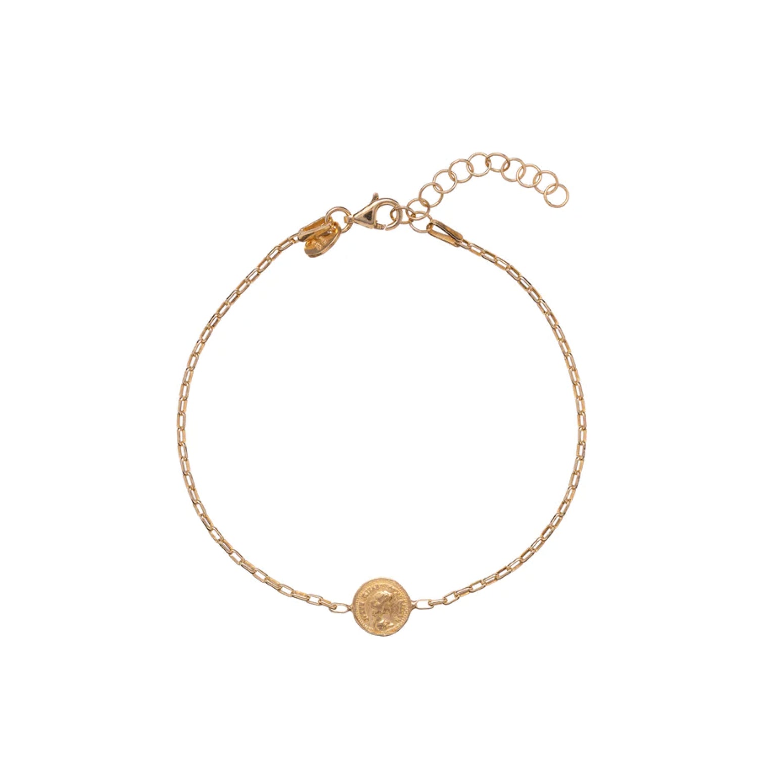 Vivienne armband van 925 sterling zilver met 24K gold plating, fijne schakels en muntbedel, elegant, verfijnd en tijdloos, handgemaakt in Italië.